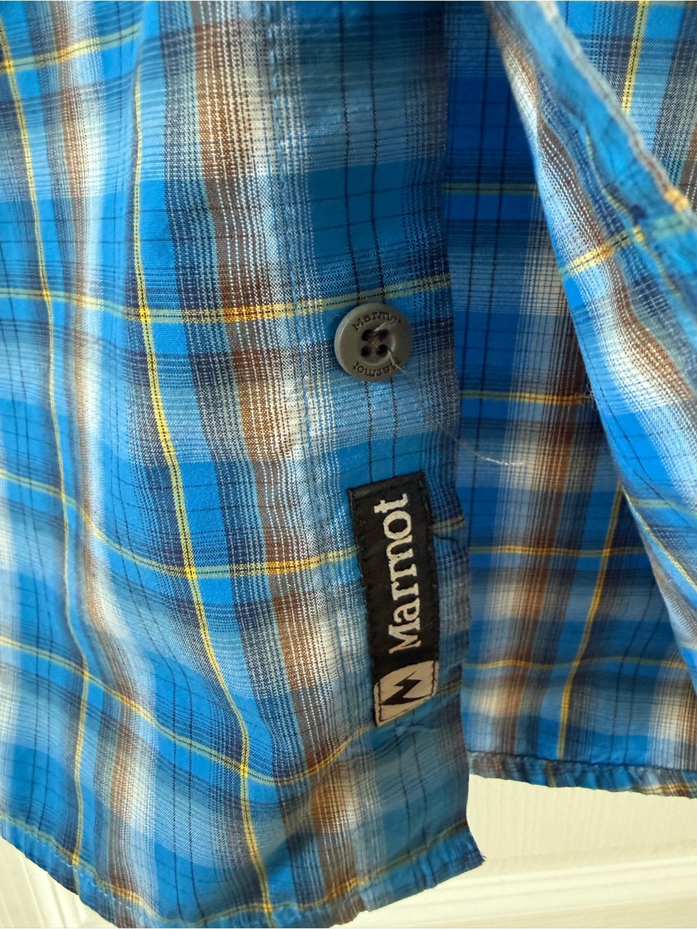 Marmot Blue Plaid Short Sleeve Shirt Large - Picture 2 of 9